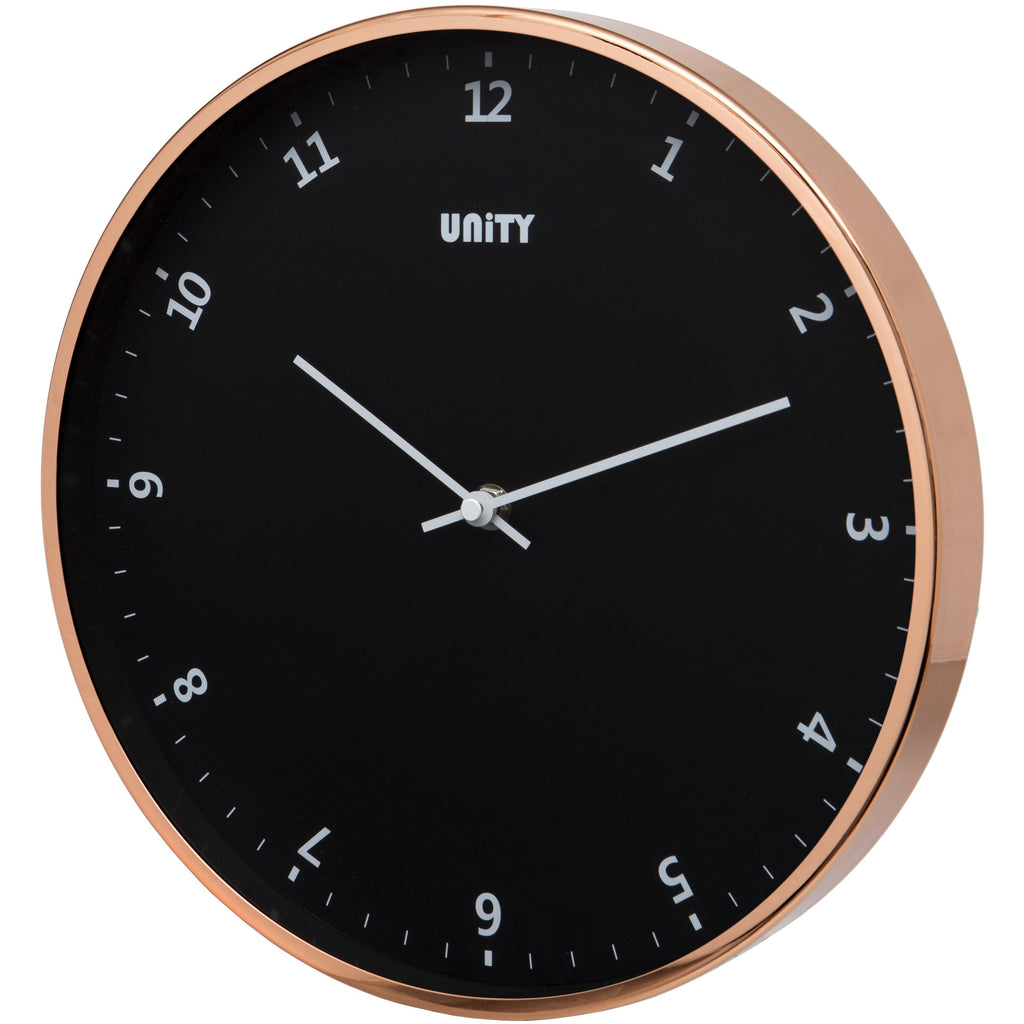 Unity Wall Clock Plymouth Black Dial Rose Gold 30cm